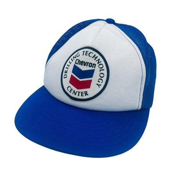 Vtg Chevron Drilling Technology Center Snapback Trucker Hat Cap Blue - Picture 2 of 6